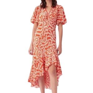 NWT Diane von Furstenberg MadridOrange White Maidenhair Print Midi Dress- Sz 10